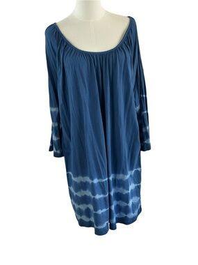 Woman Within Blue Tie Dye Boho Tunic Dress 1X | Beachy Minimal Relaxed Fit